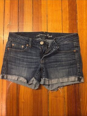 American Eagle Outfitters Dark Wash Rolled Hem Denim Shorts